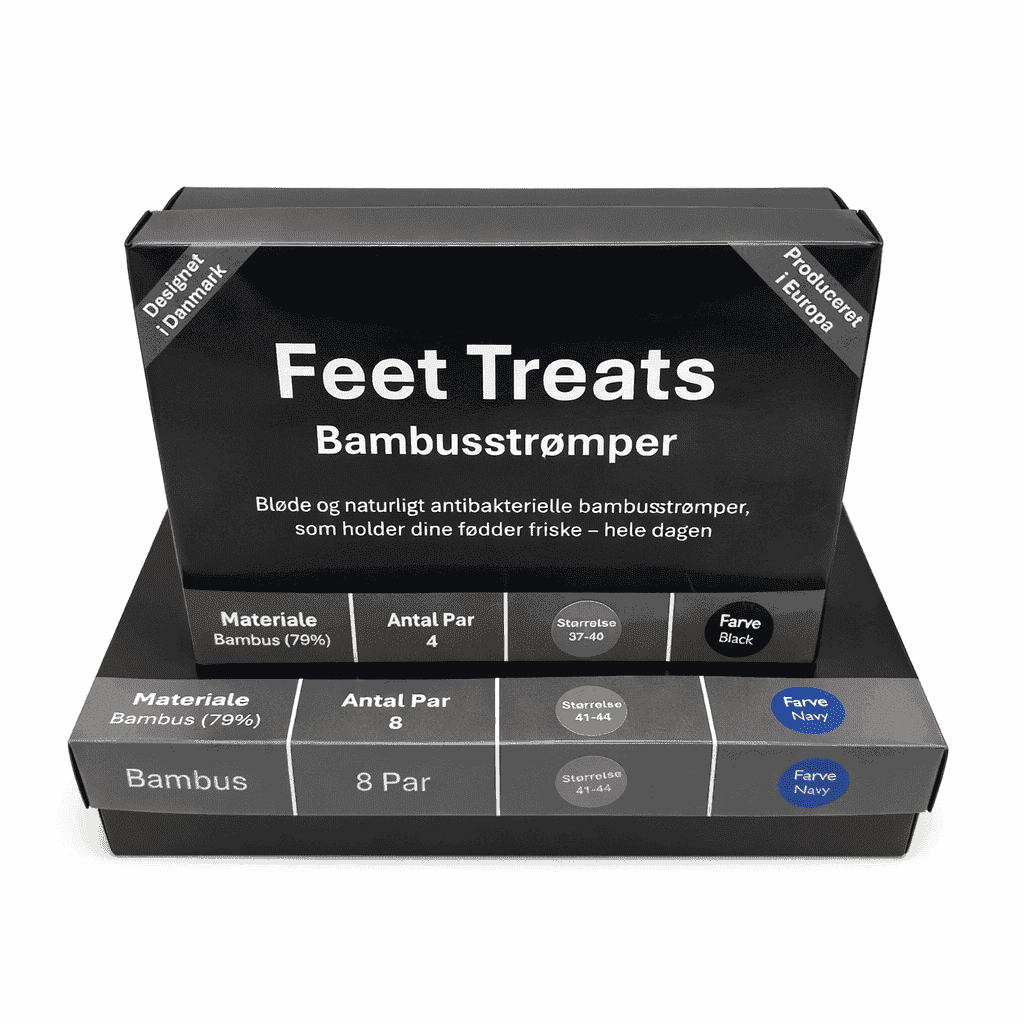 Feet Treats Bambusstrømper - de flotte æsker som strømperne ligger i