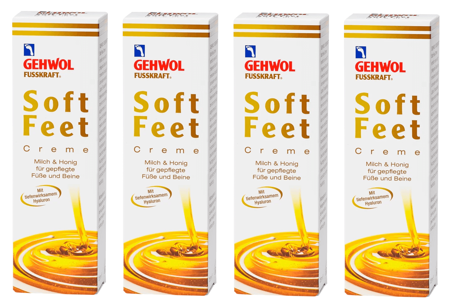 Gehwol Soft Feet Creme 500 ml i 4x125 Ml Med Honning og Mælk. For Blød og Glat Hud.