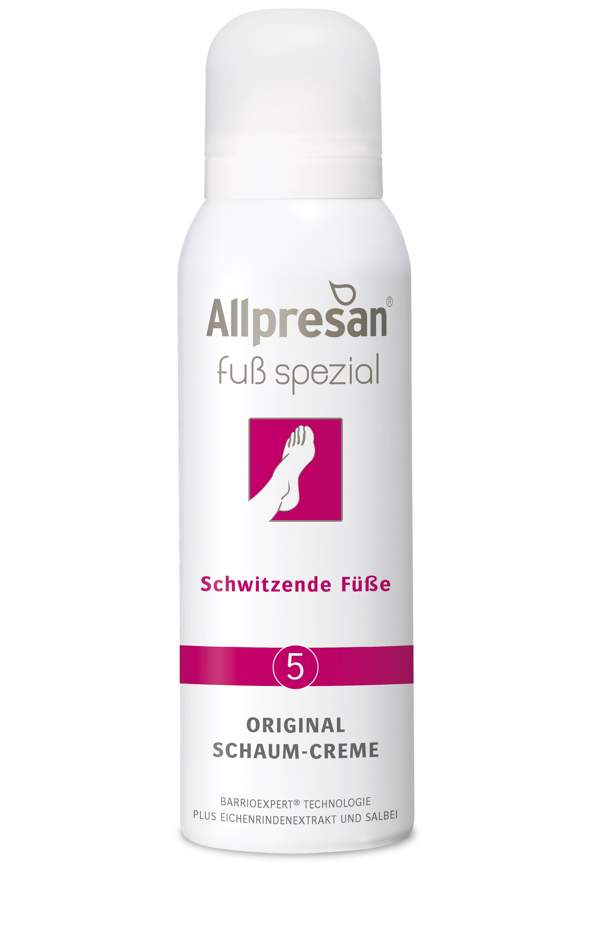 ALLPRESAN NR. 5 (SKUMCREME) - TIL SVEDIGE FØDDER.  Tilfører pleje til fødderne og reducerer svedproduktion på naturlig vis. Udviklet til daglig pleje. Skumcremen absorberes hurtigt og fedter ikke. Så tøjet kan tages på igen med det samme.