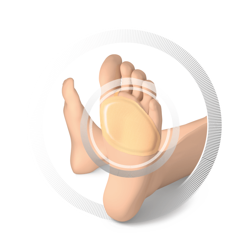 Forfodspolster i stof med silikone-pude. Har du smerter fra forfoden, så kan denne aflastning hjælpe dig. Den består af en tynd silikonepude til forfoden, dækket med tekstil på begge sider. Bringer lettelse for mange forfods/mellemfods-problemer som f.eks. ligtorne, fodvorter og fedtpudesvind. Giver trykaflastning til sportsaktiviteter så som løb og vandreture. Tåløkken i aflastningen forhindrer glidning.